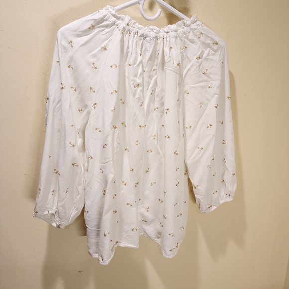 Alex and Parker Withe with Golden Shoes Tie Neck Boho Blouse size L - Picture 11 of 12